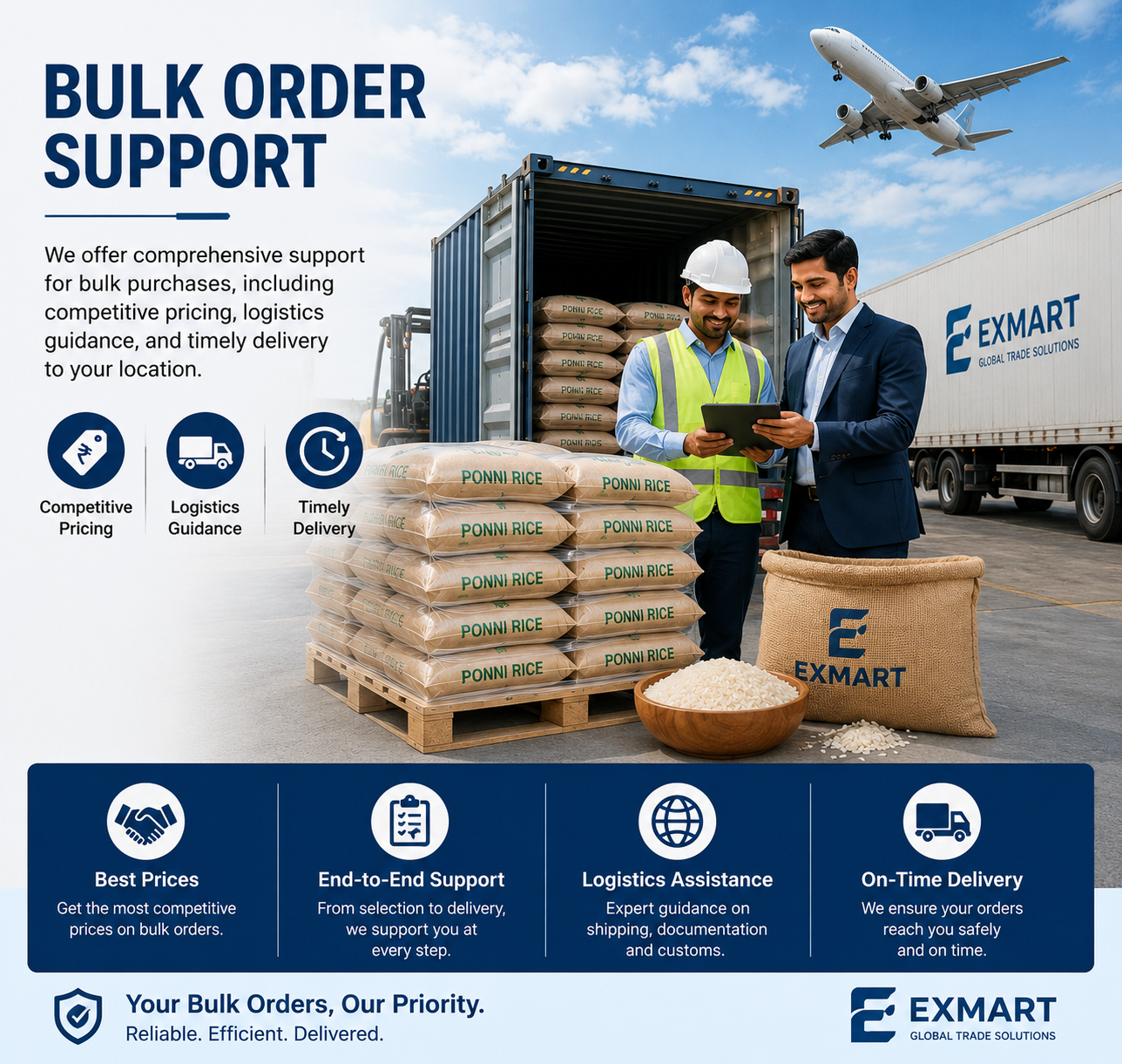 Bulk Ponni rice order management and logistics coordination